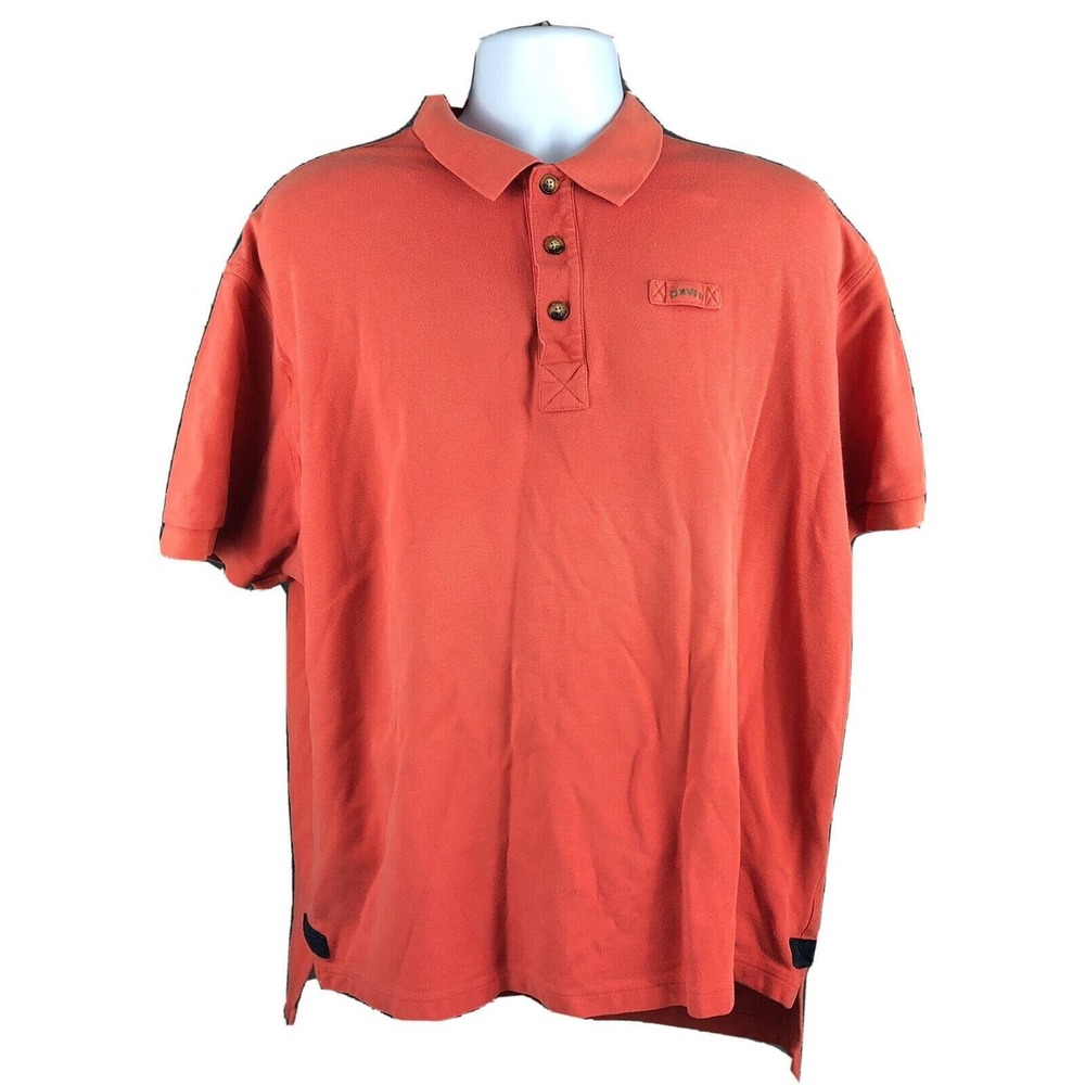Orvis Short Sleeve Polo Golf Shirt 2XL Orange Hiking Fishing Outside Long Tails